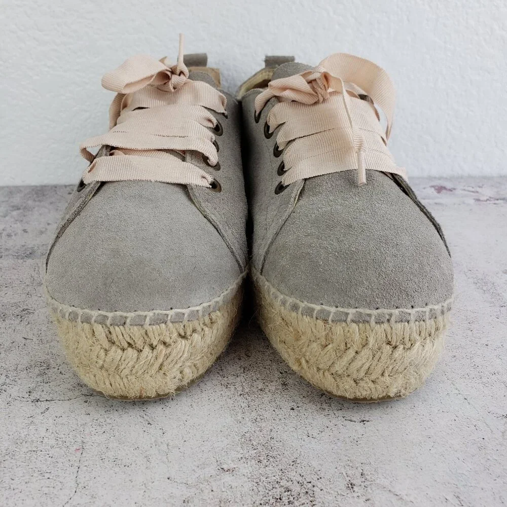 Manebi Hamptons Espadrille Sneaker Platform Jute Gray Suede Leather size 41